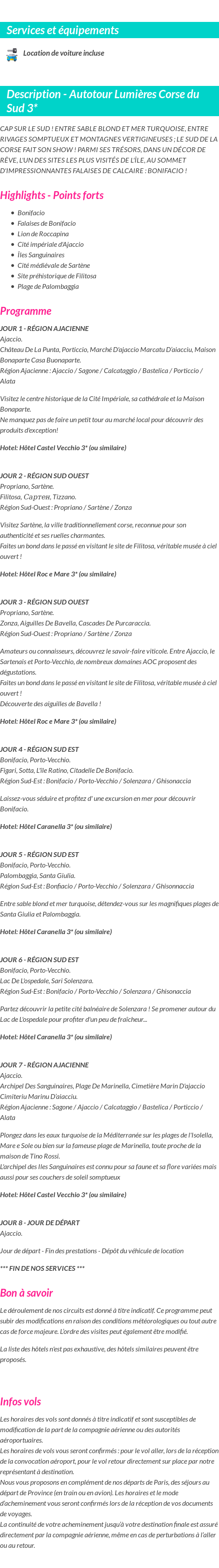 Détails du séjour