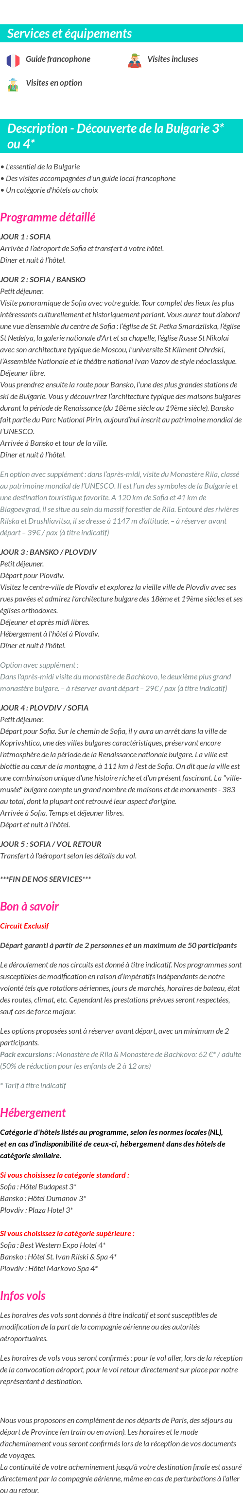 Détails du séjour