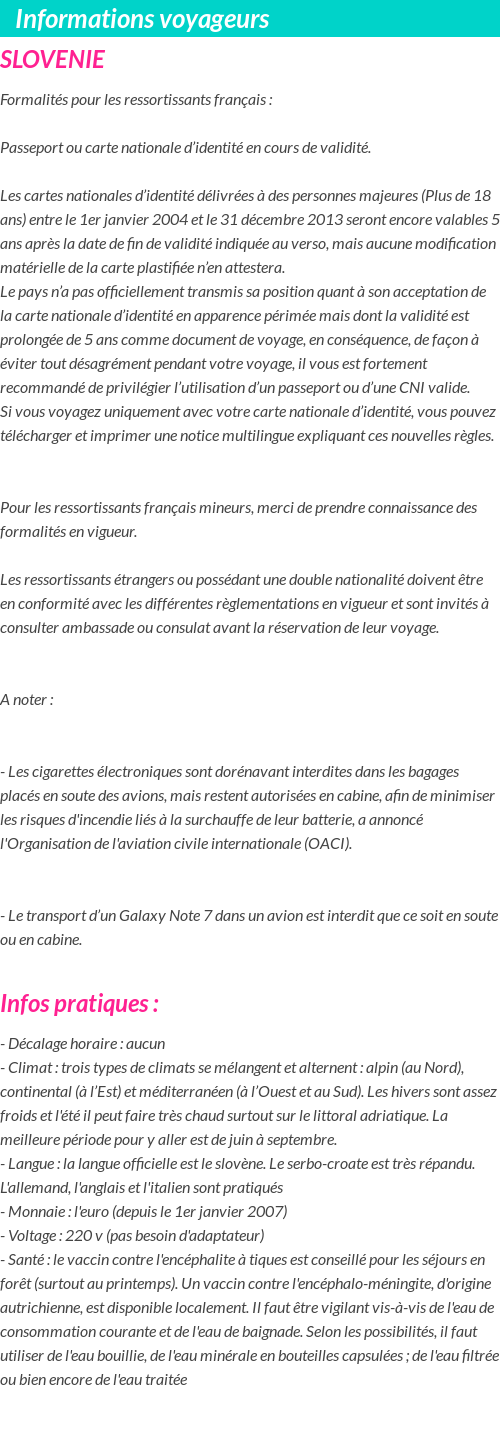 Formalités et infos voyageurs
