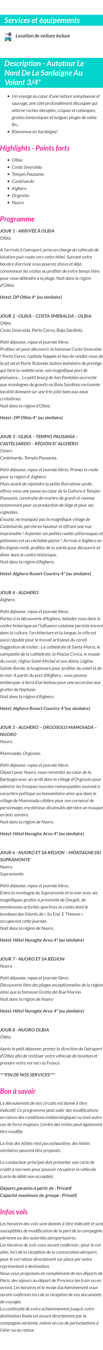 Détails du séjour