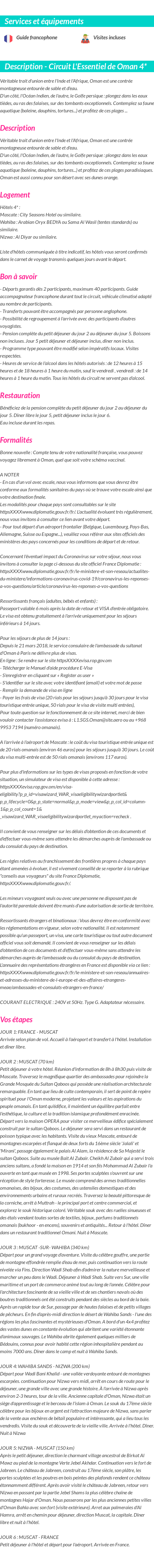 Détails du séjour