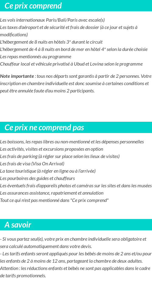 Conditions tarifaires