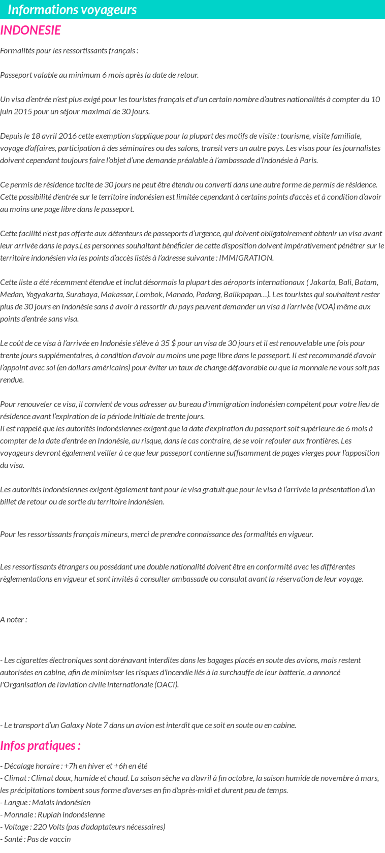 Formalités et infos voyageurs