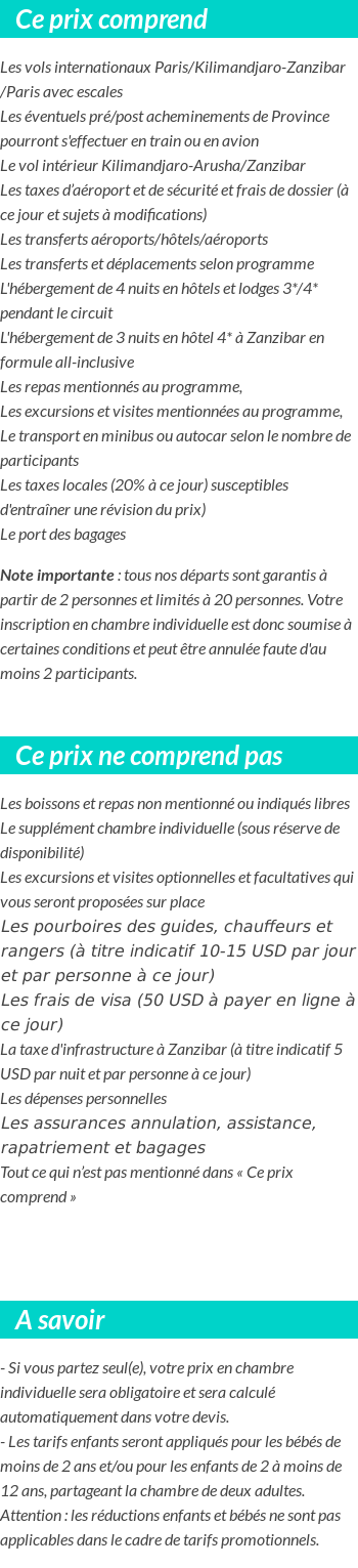 Conditions tarifaires