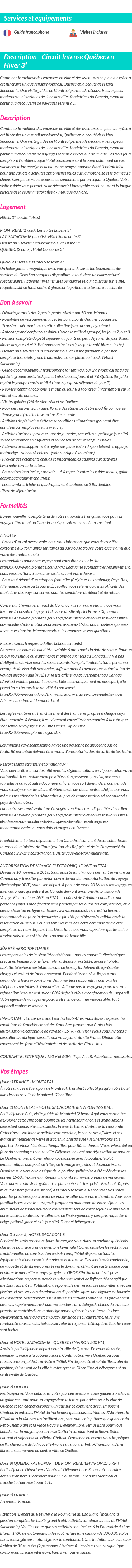 Détails du séjour