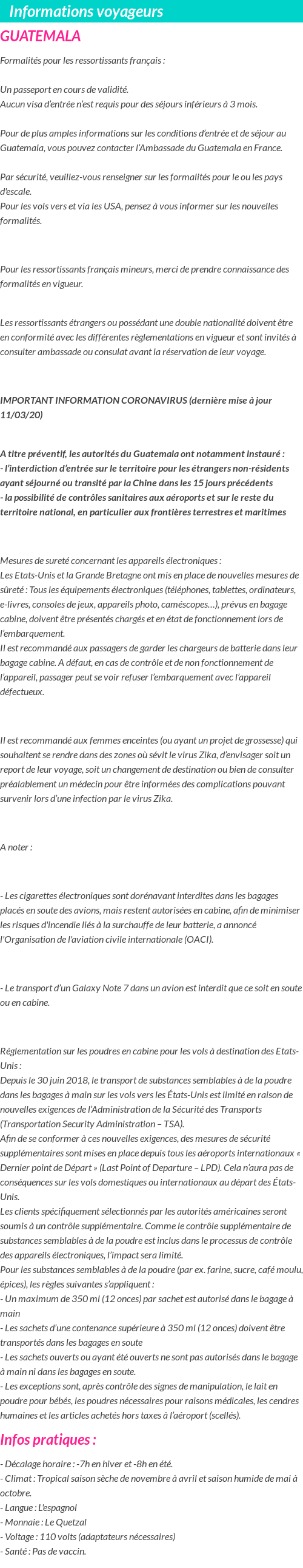 Formalités et infos voyageurs