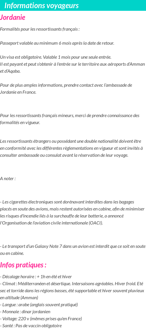 Formalités et infos voyageurs