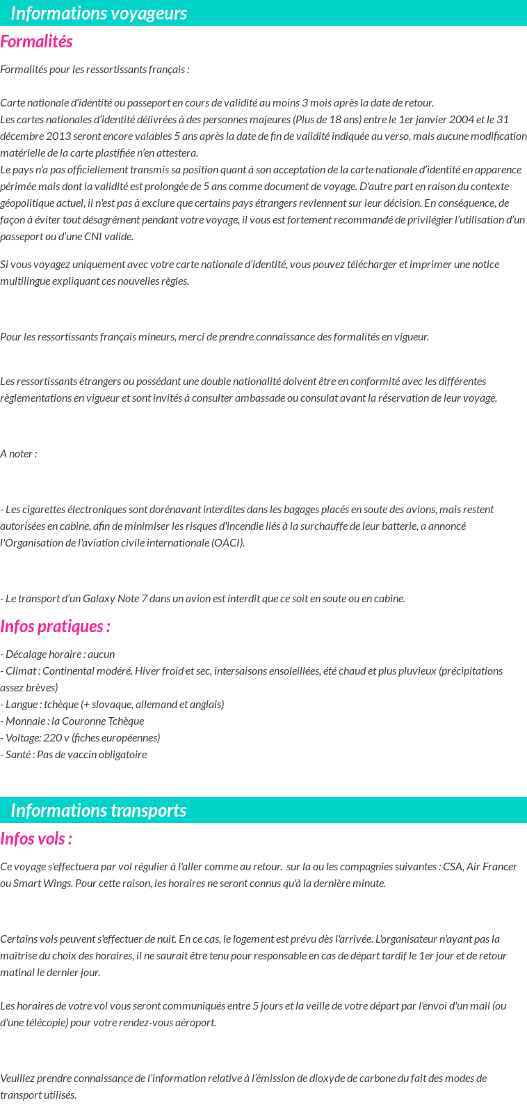 Formalités et infos voyageurs
