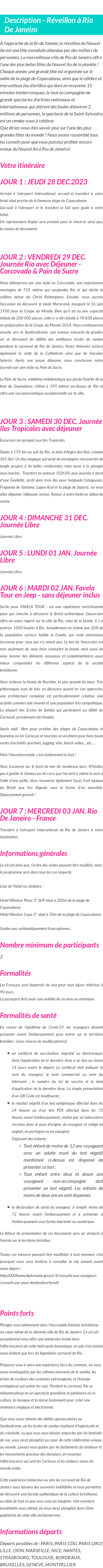 Détails du séjour