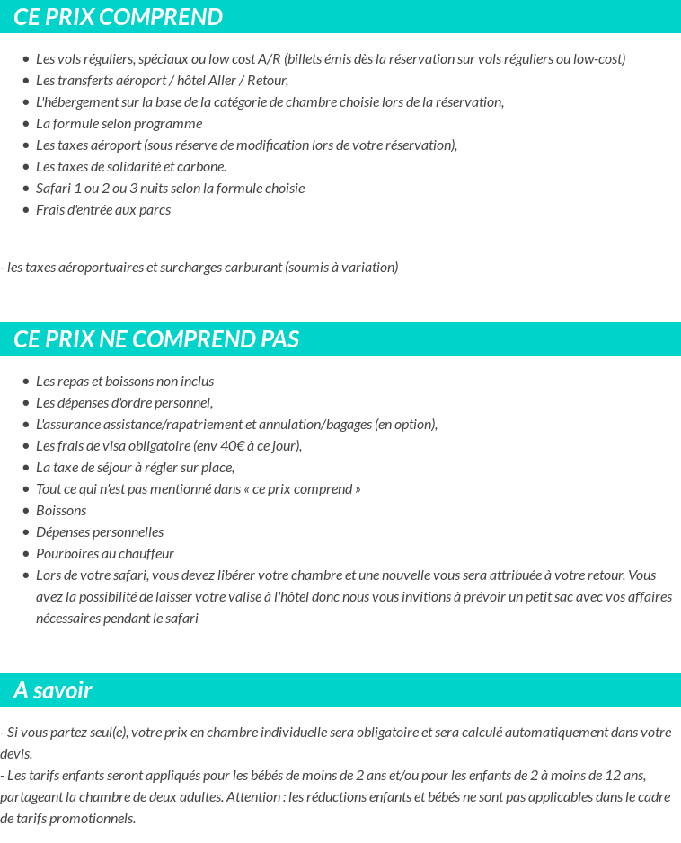 Conditions tarifaires