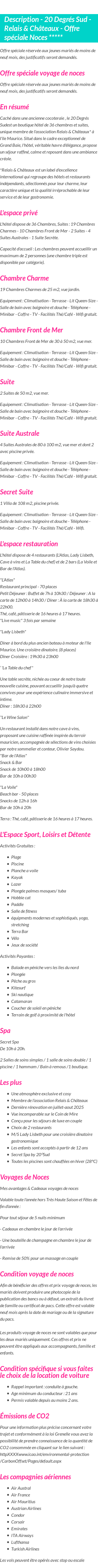Détails du séjour