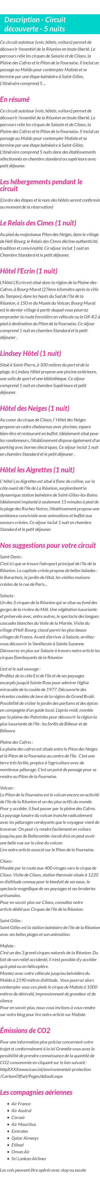 Détails du séjour