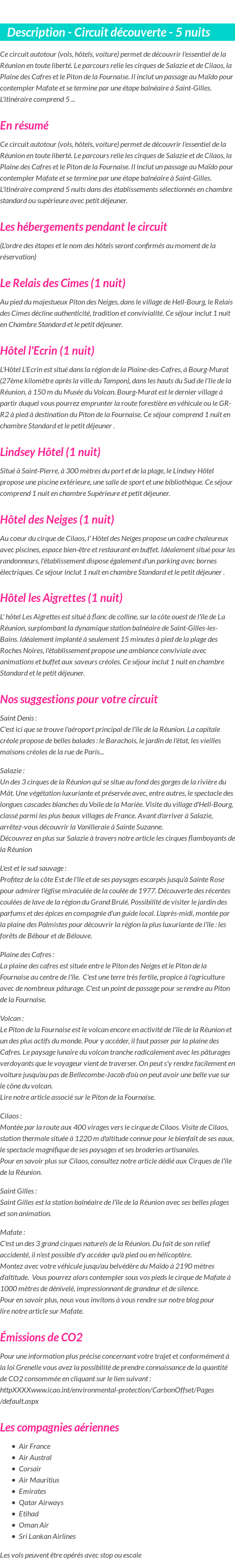 Détails du séjour