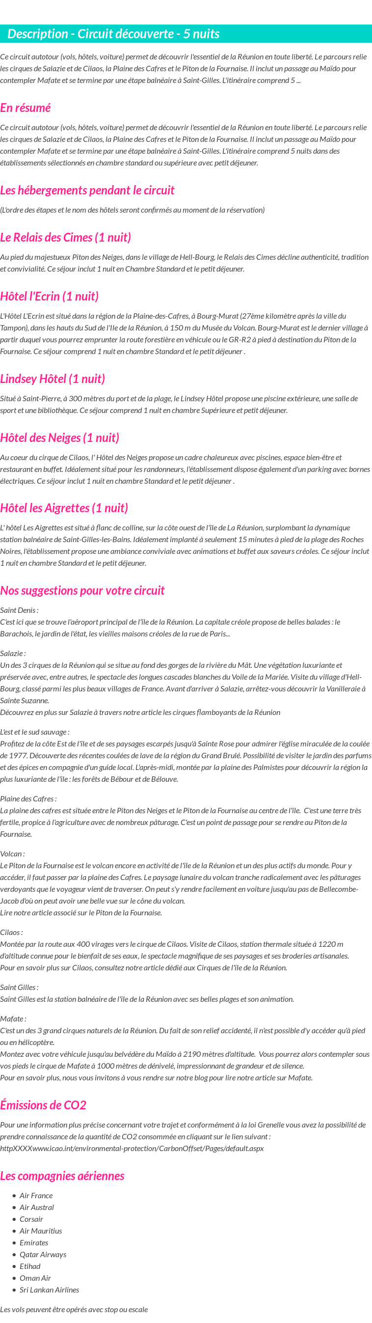 Détails du séjour