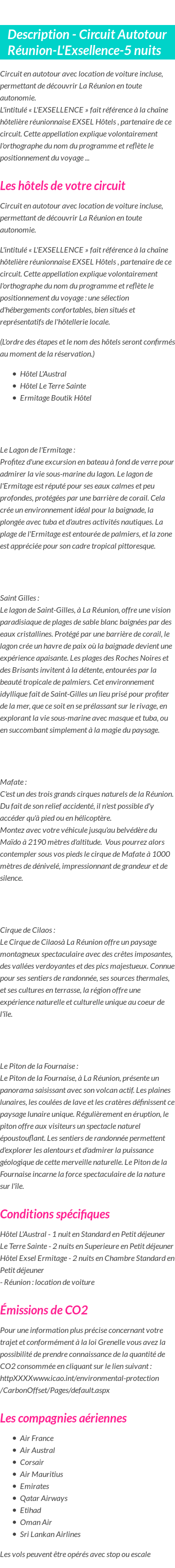 Détails du séjour