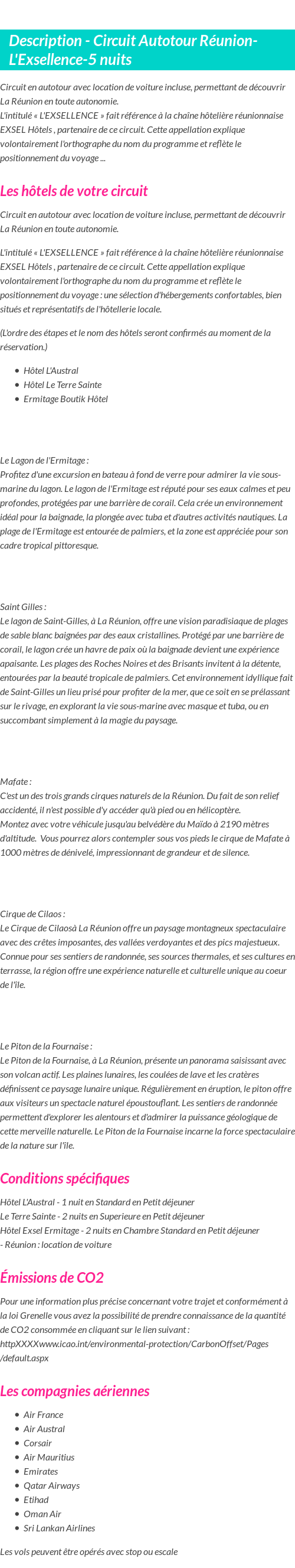 Détails du séjour