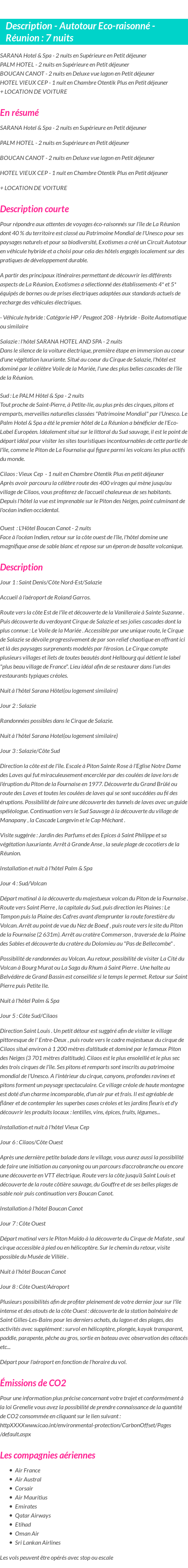 Détails du séjour