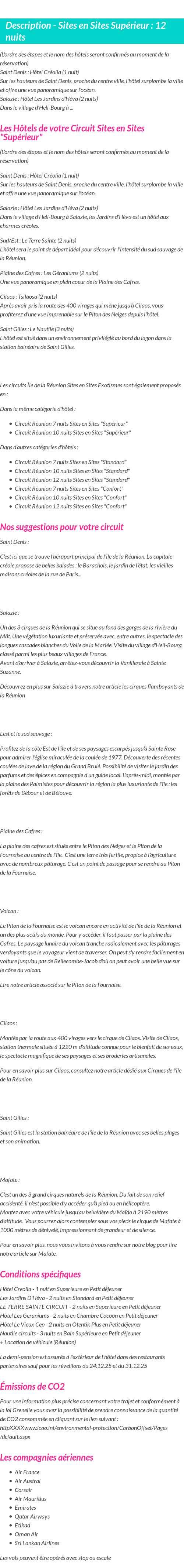 Détails du séjour