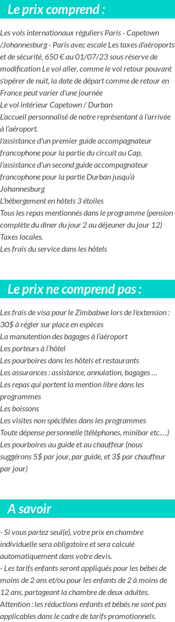Conditions tarifaires