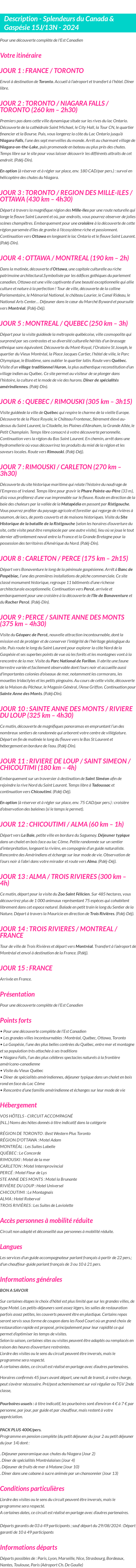 Détails du séjour