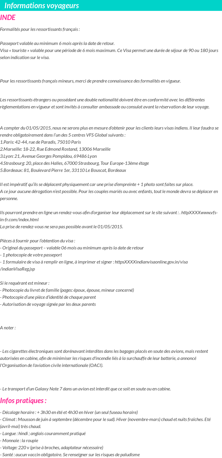 Formalités et infos voyageurs