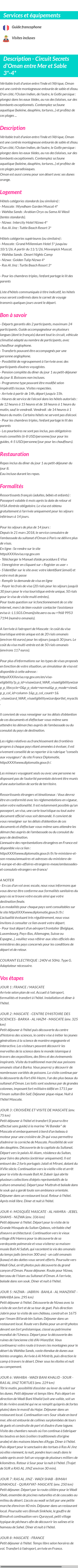 Détails du séjour