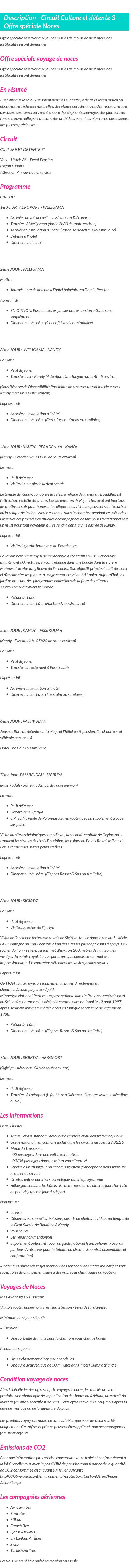 Détails du séjour