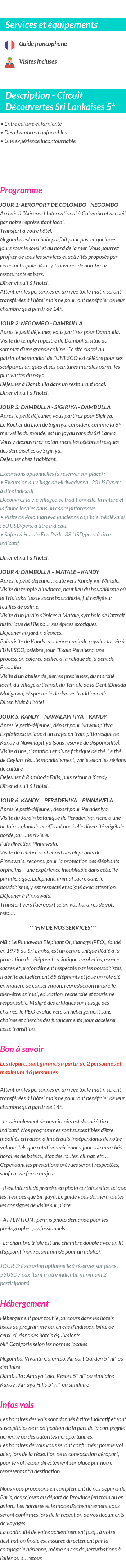 Détails du séjour