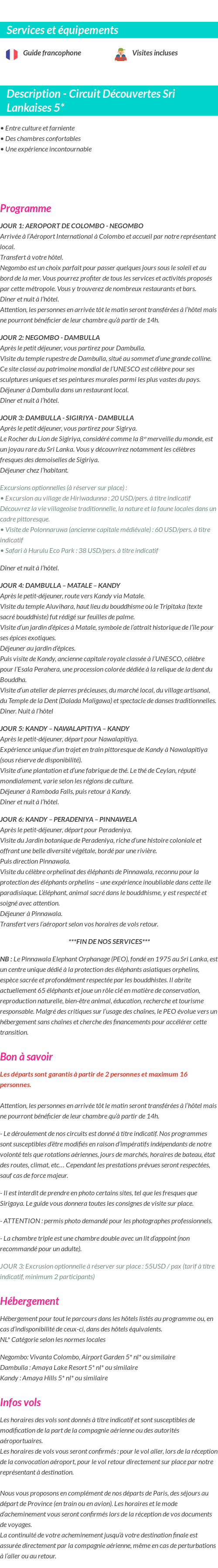 Détails du séjour