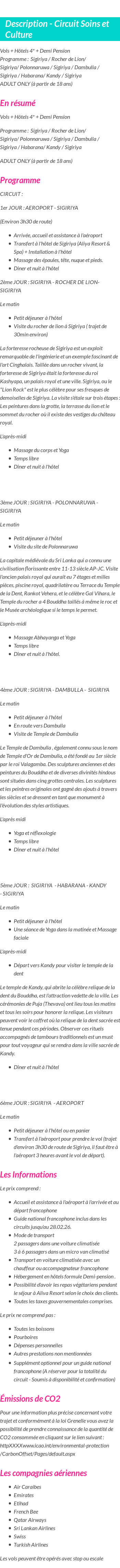Détails du séjour