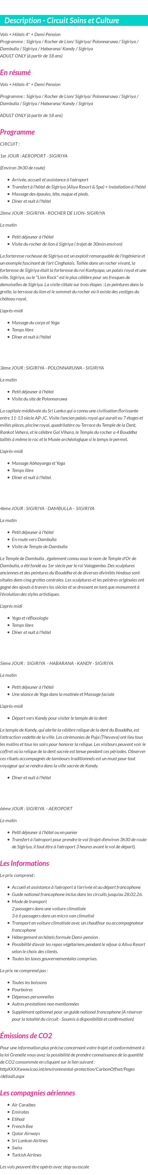 Détails du séjour