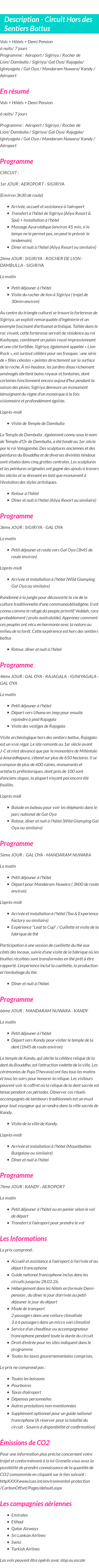 Détails du séjour