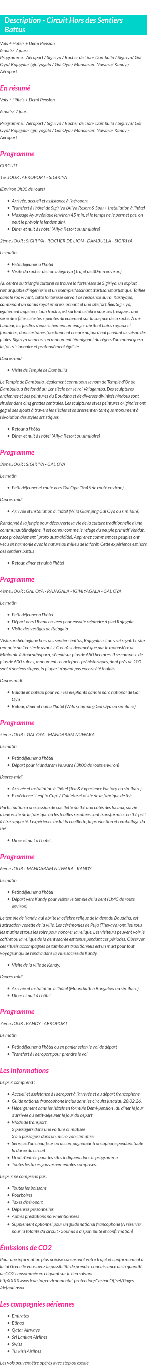 Détails du séjour