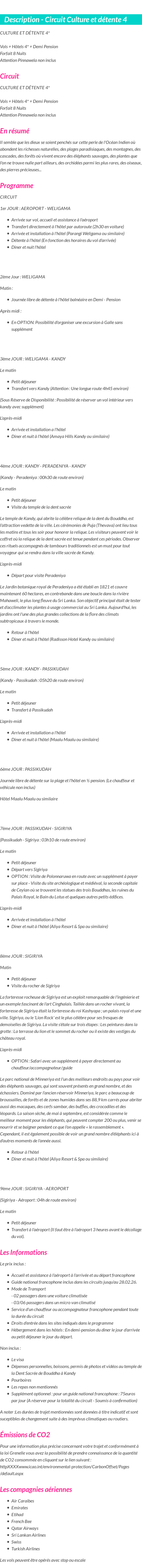 Détails du séjour