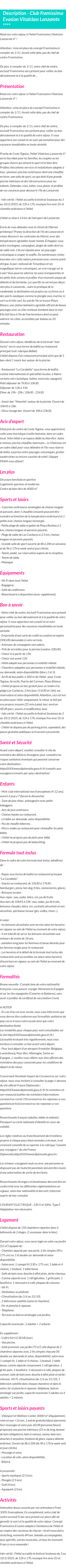 Détails du séjour