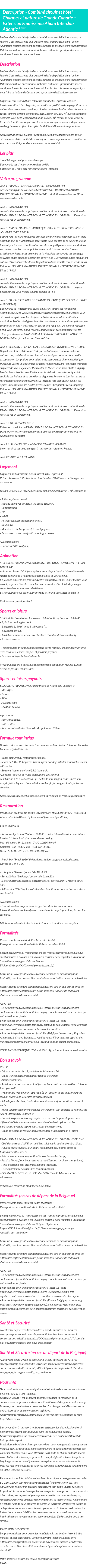 Détails du séjour