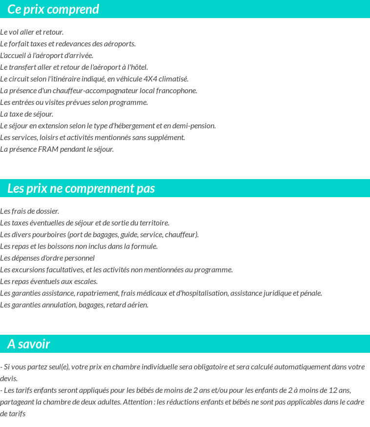 Conditions tarifaires