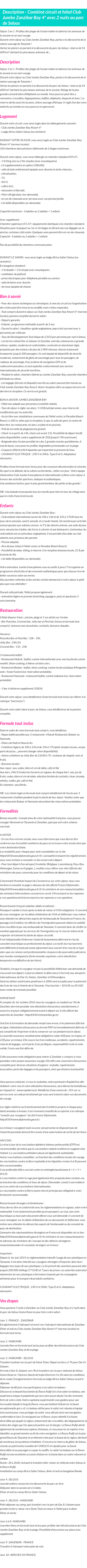 Détails du séjour