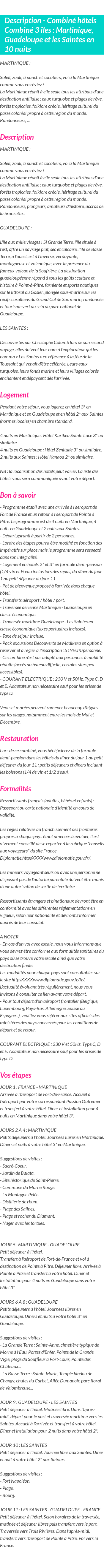 Détails du séjour