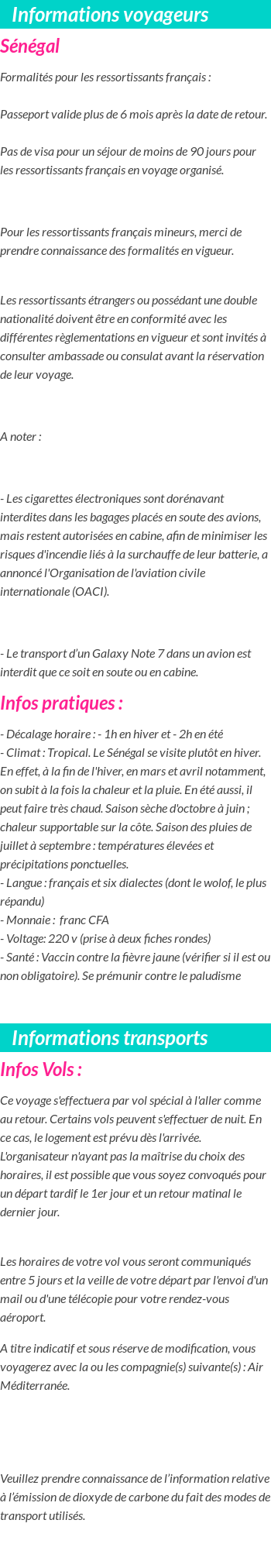 Formalités et infos voyageurs