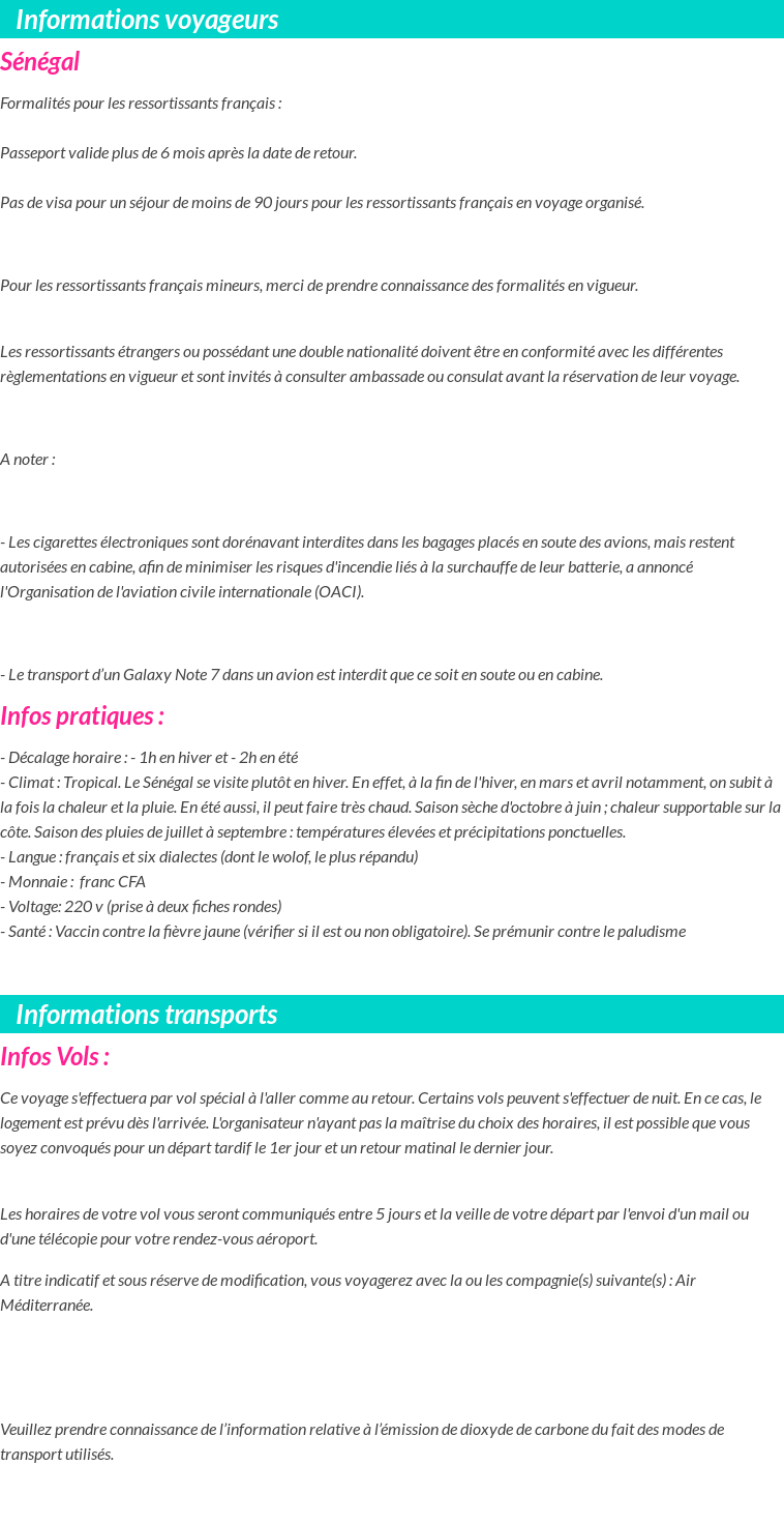 Formalités et infos voyageurs