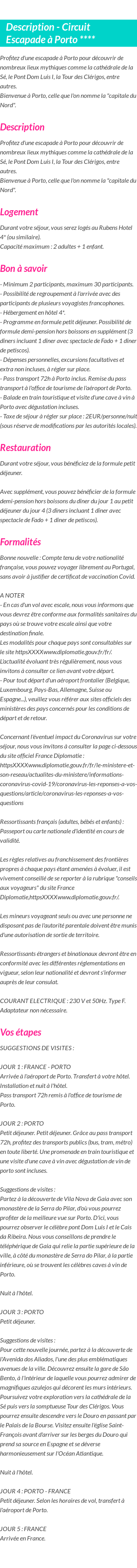 Détails du séjour