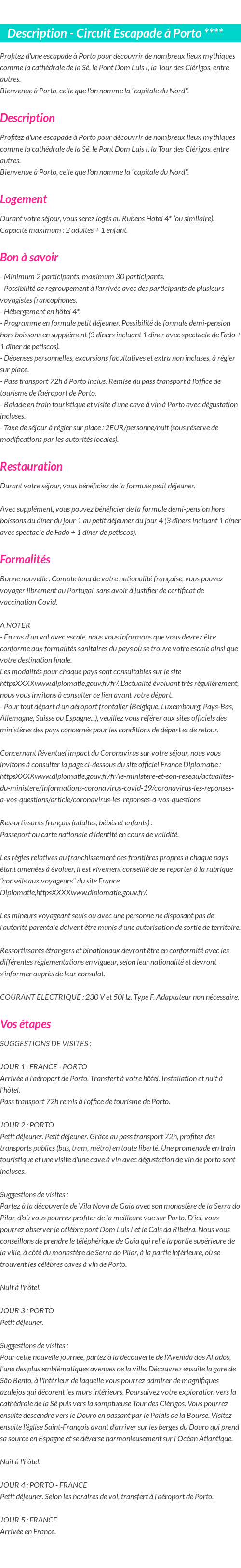 Détails du séjour