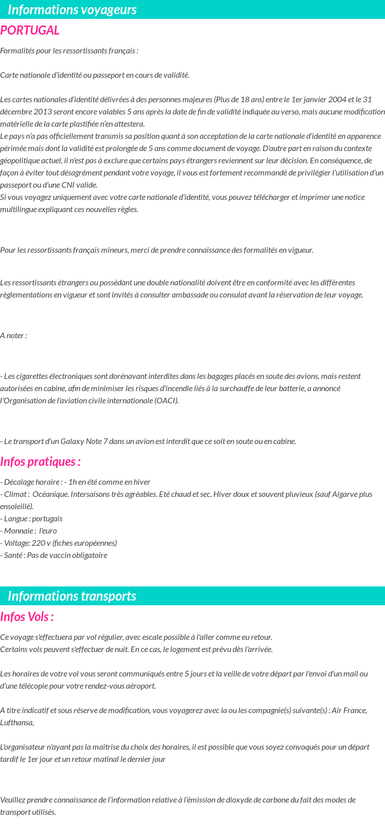 Formalités et infos voyageurs