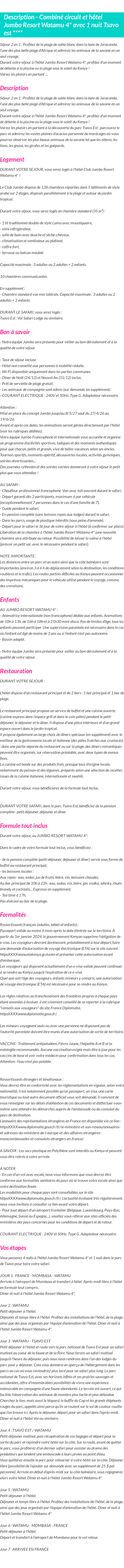 Détails du séjour