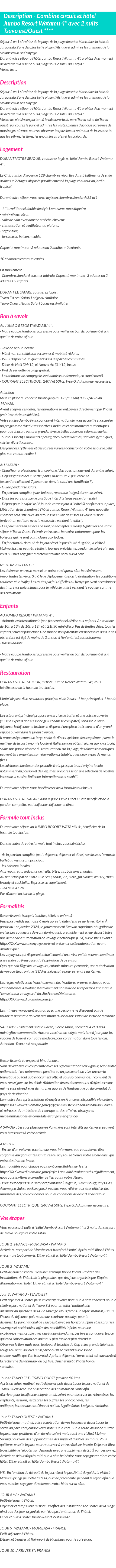 Détails du séjour