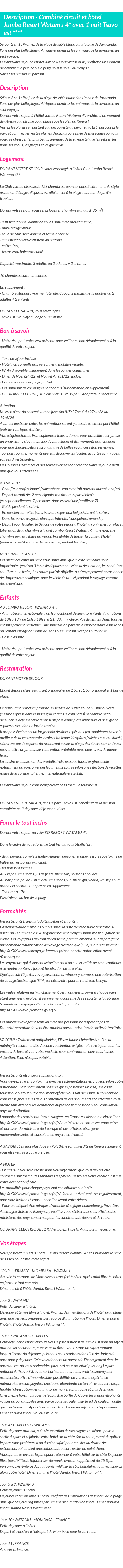 Détails du séjour