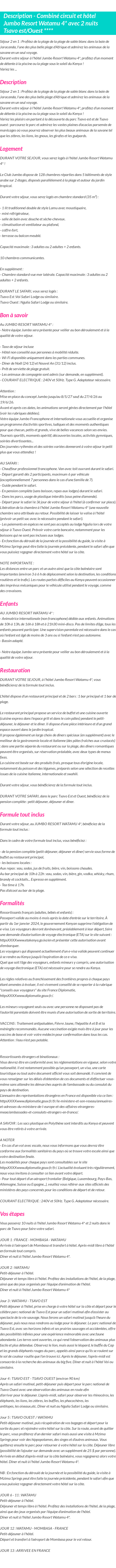 Détails du séjour