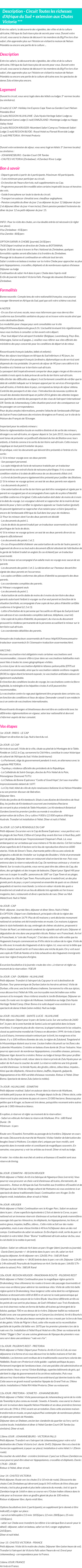 Détails du séjour