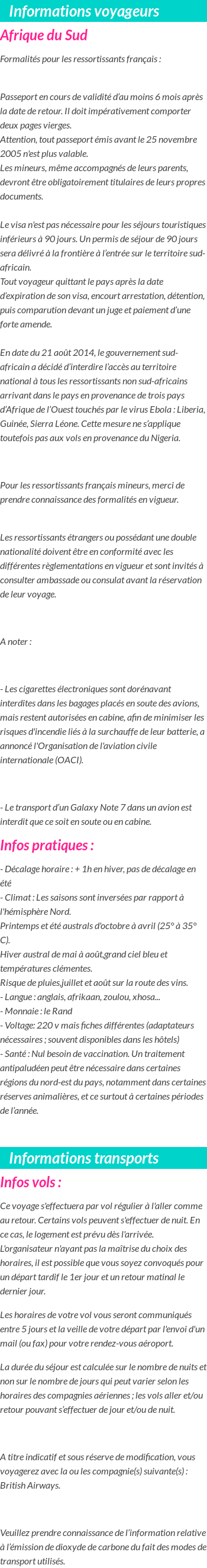 Formalités et infos voyageurs
